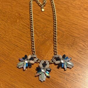 J Crew Blue and Gold tone Floral Necklace